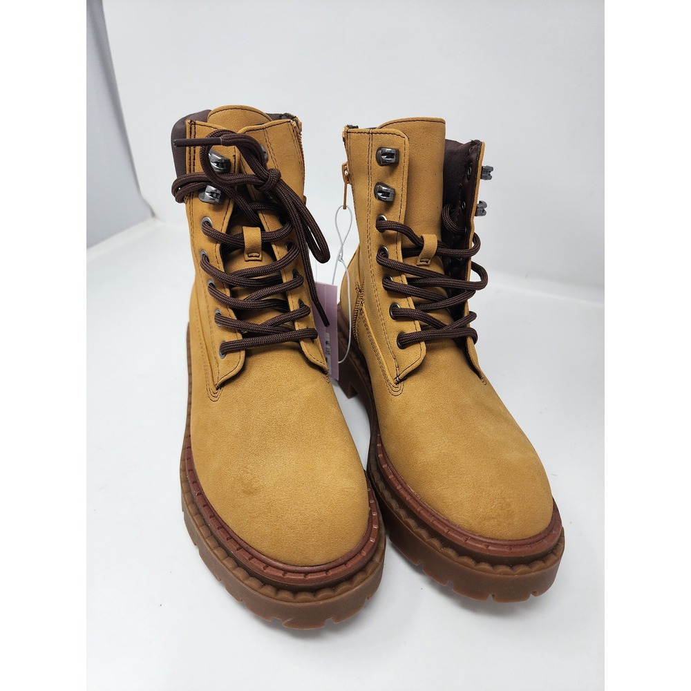 Wild Fable Womens Lace Up Platform Combat Boots Tan Faux Suede Size 6.5